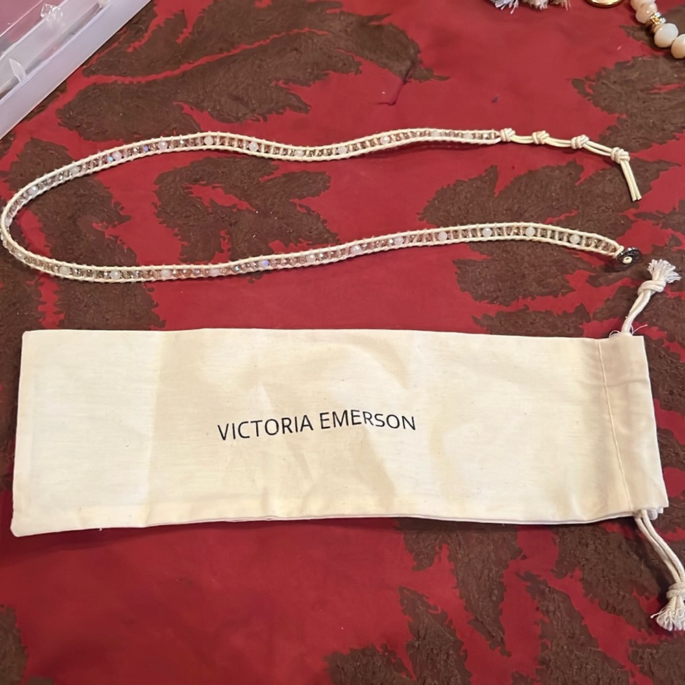 Victoria Emerson neutral off white beige adjustable bracelet sparkles new